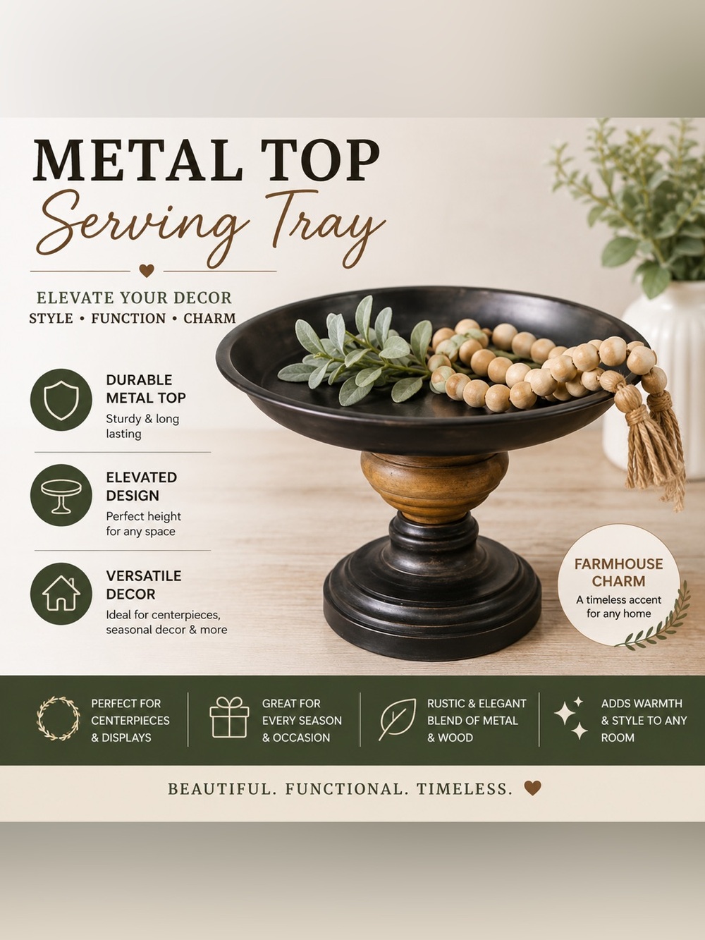 Metal Top Serving Tray